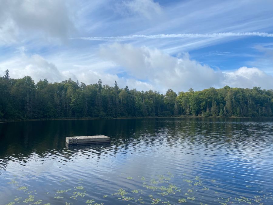Allen Lake and the floating dock from the shoreline